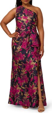 Adrianna Papell Metallic Floral Jacquard Mermaid Gown