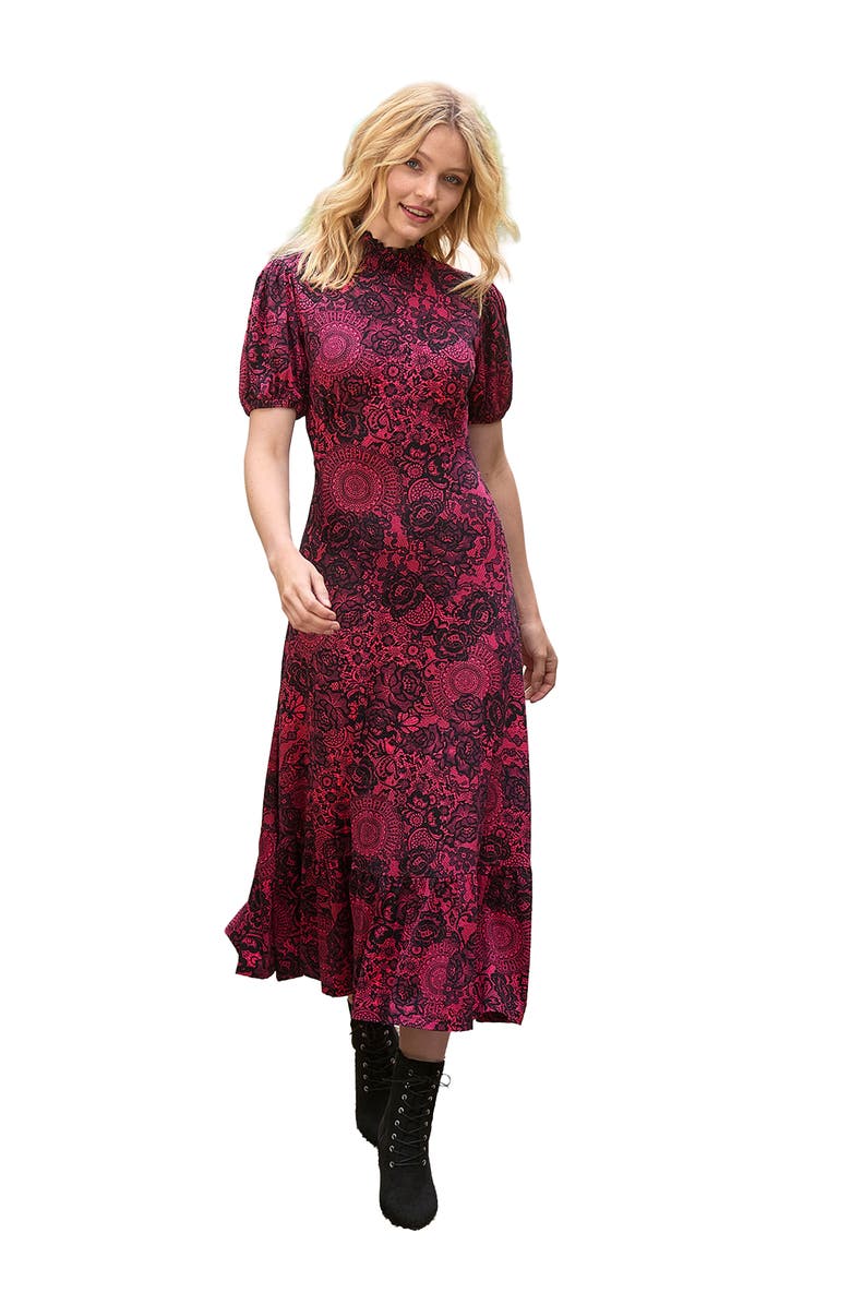 Joe Browns Stretch Knit Mockneck Midi Dress, Main, color, Pink Lace
