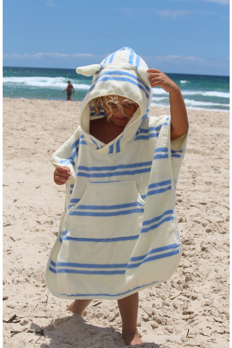 Kids' Sammy Stripe Hooded Terry Towel, Alternate, color, BLUE