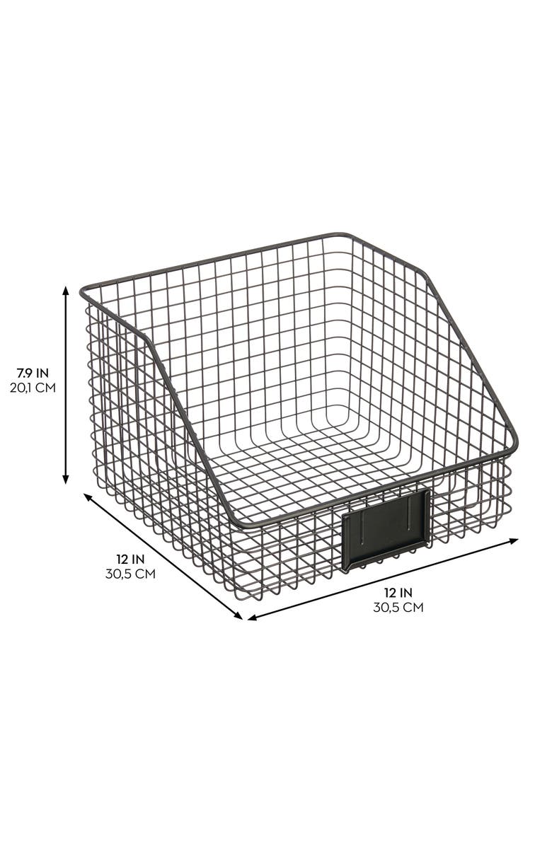 mDesign Metal Open-Front Pantry Basket with Label Plate - Set of 2 - Matte Black, Alternate, color, Matte Black