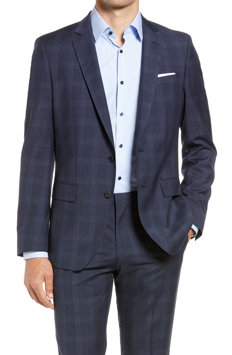 BOSS Huge/Genius Slim Fit Plaid Wool Suit, Alternate, color, 