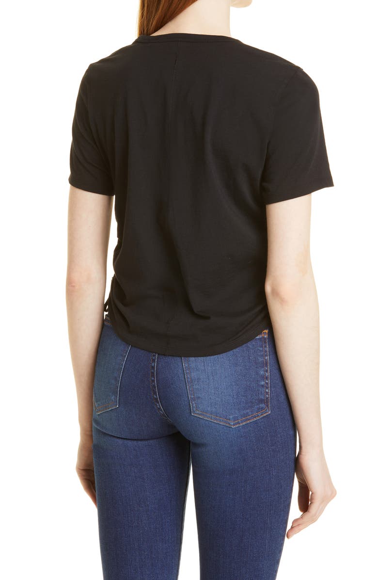 Veronica Beard Tazi Side Ruched Cotton T-Shirt, Alternate, color, Black