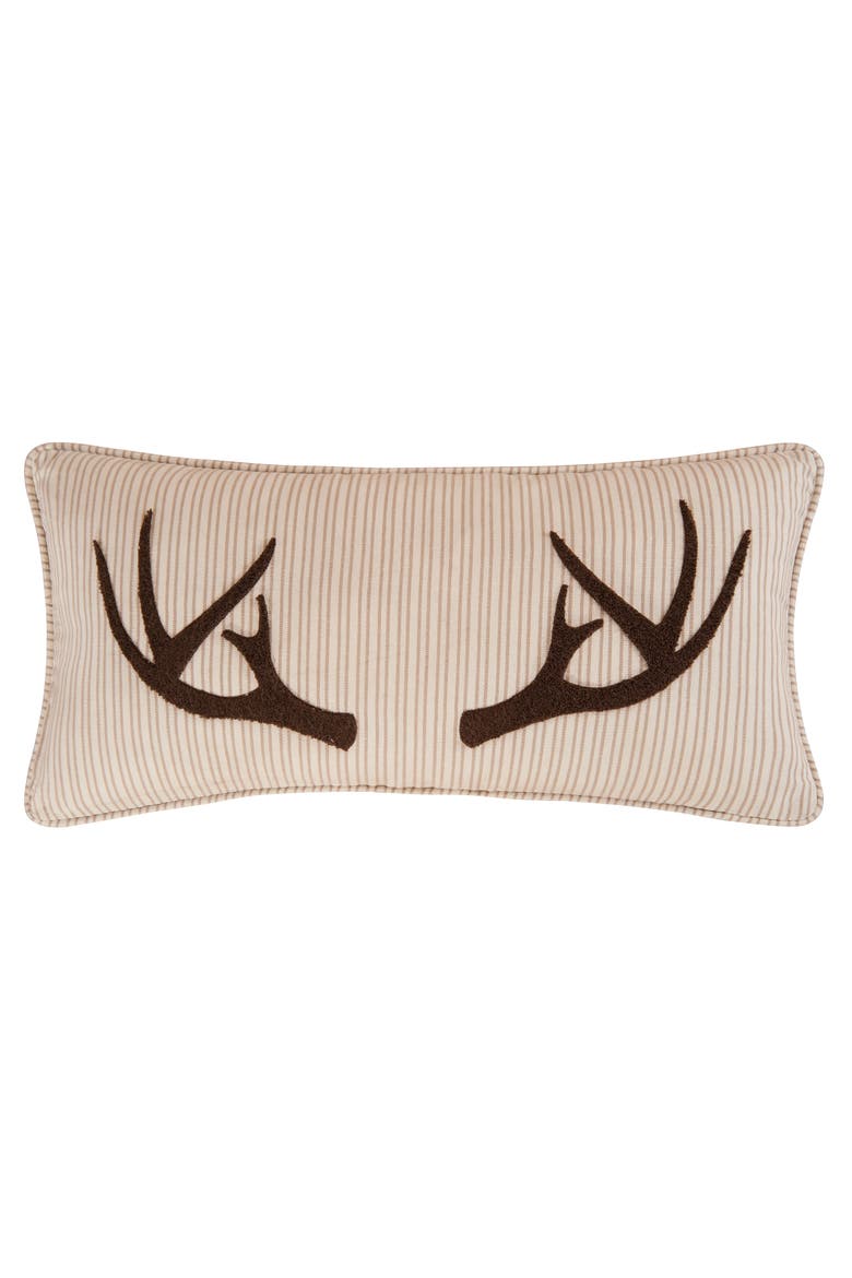 Sleepy Forest Deer Antler Lumbar Cotton Blend Tufted Accent Pillow 12" x 24", Main, color, Brown