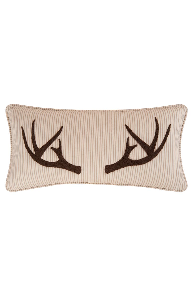 C&F Home Sleepy Forest Deer Antler Lumbar Cotton Blend Tufted Accent Pillow 12" x 24", Main, color, Brown