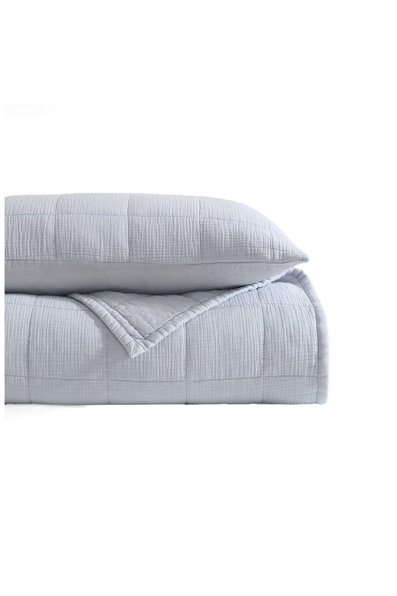 Quilted Cotton Gauze Quilt & Pillow Sham Set, Main, color, LIGHT BLUE
