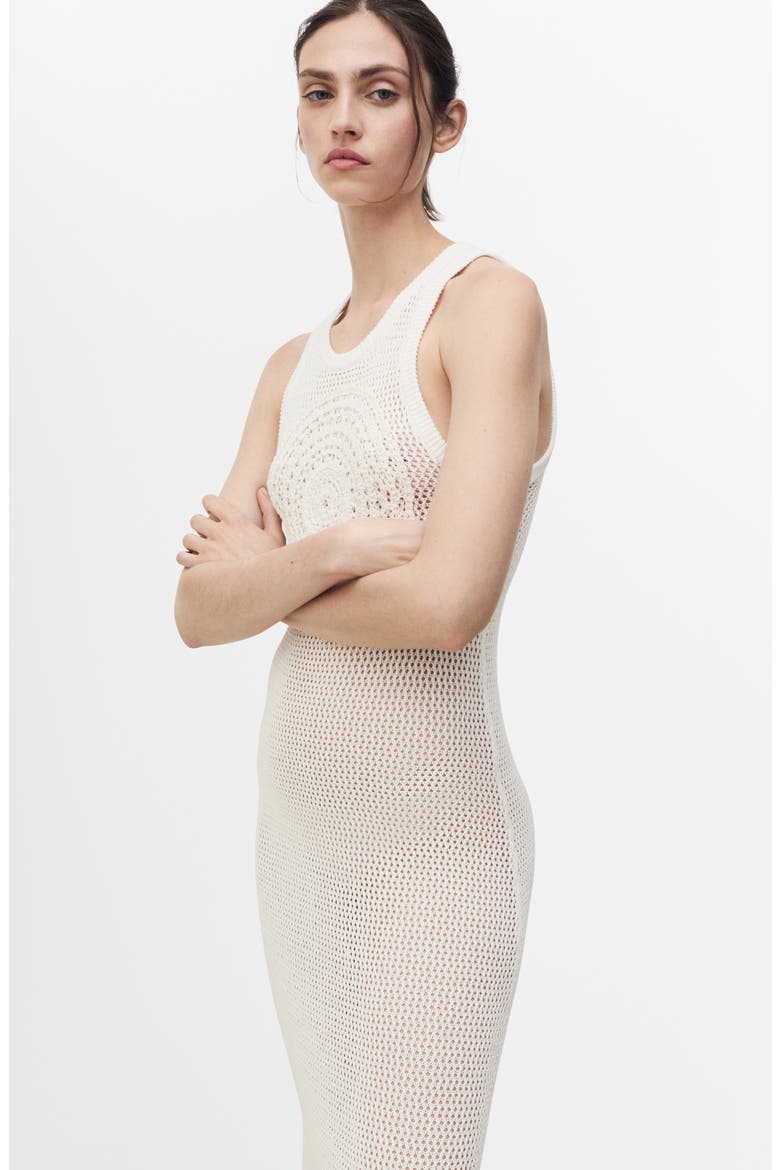 Crochet Appliqué Sheer Cotton Blend Cover-Up Dress, Alternate, color, OFF WHITE