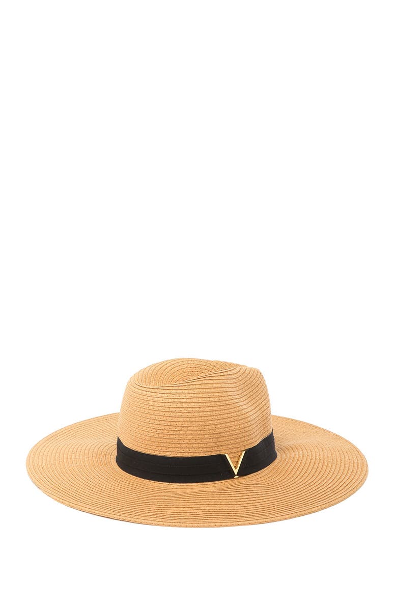 Vince Camuto Grossgrain Panama Hat, Main, color, Tan