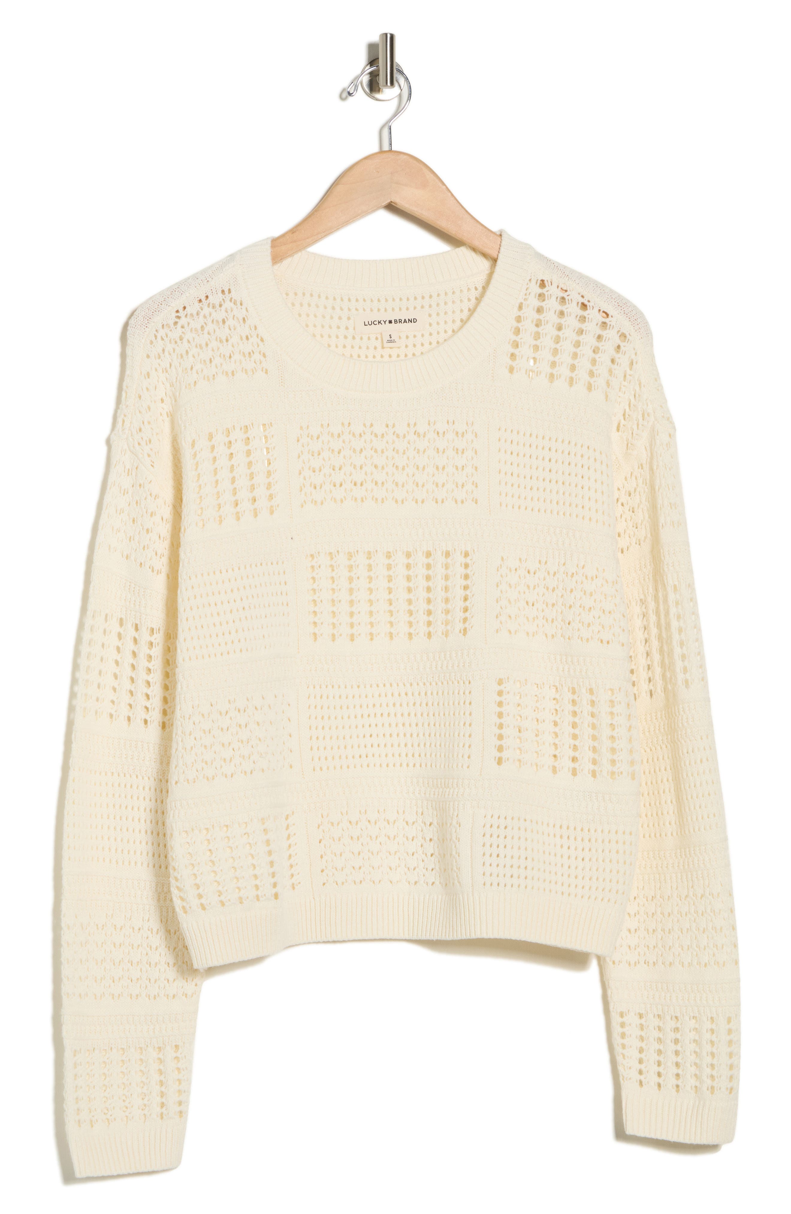 Lucky Brand Long Sleeve Pointelle Crewneck Sweater