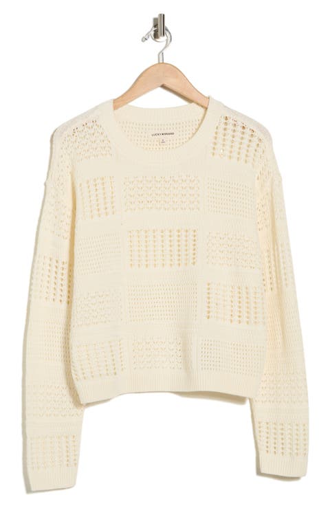 Long Sleeve Pointelle Crewneck Sweater