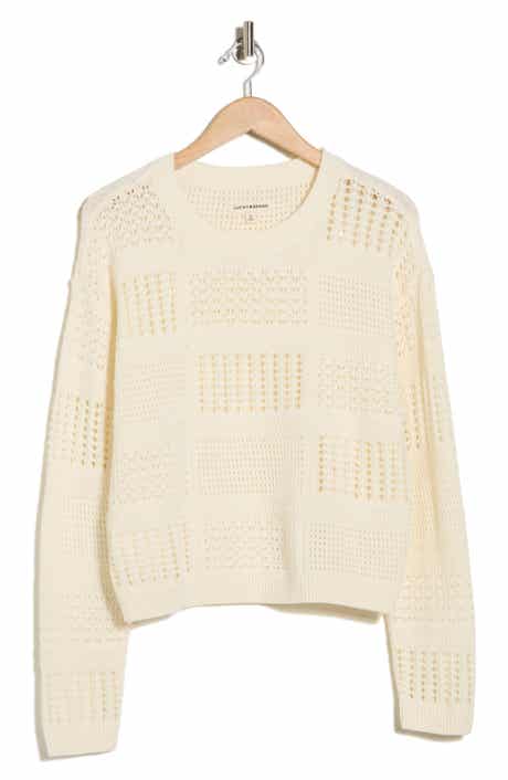 Lucky Brand Long Sleeve Pointelle Crewneck Sweater