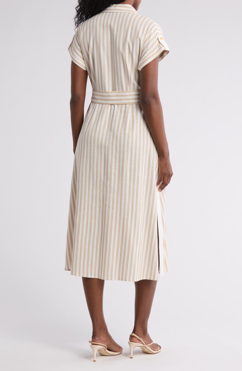 Ellen Tracy Stripe Short Sleeve Midi Shirtdress, Alternate, color, 