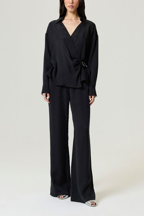 Nocturne Logo Buckle Wrap Blouse In Black
