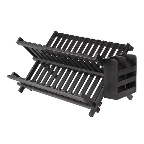 Arlen Farmhouse  Foldable 2-Tier Dish Drying Rack with Detachable Utensil Holder