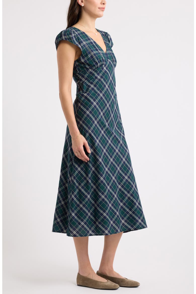 Plaid Cap Sleeve Midi Dress, Alternate, color, GREEN- NAVY ABBY PLAID