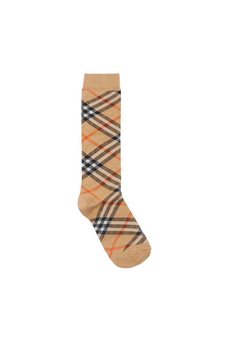 Burberry Check Cotton Blend Socks, Alternate, color, Sand