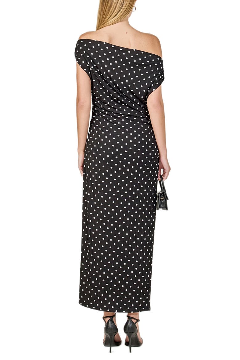 Asymmetric Polka Dot Column Dress, Alternate, color, BLACK/ WHITE DOT