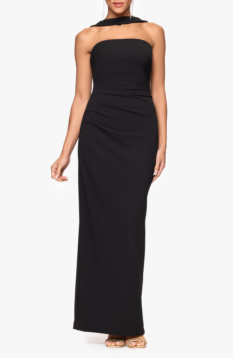 Xscape Evenings Halter Neck Scuba Crepe Sheath Gown, Main, color, Black