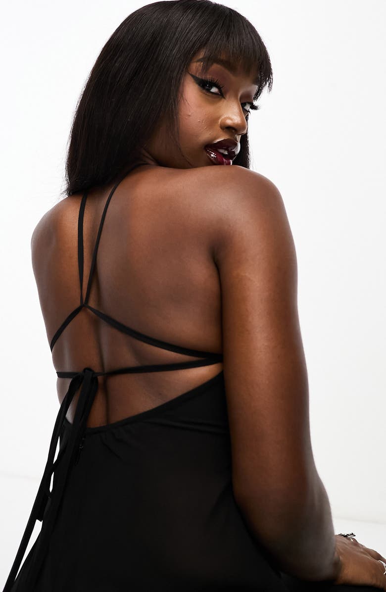 ASOS DESIGN Sheer Halter Maxi Dress, Alternate, color, Black