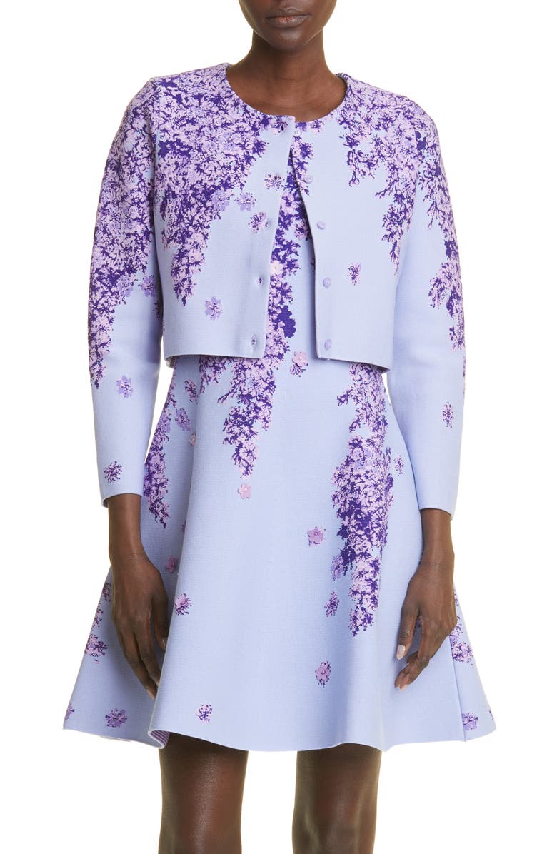Oscar de la Renta Lilac Jacquard Crop Cardigan, Main, color,