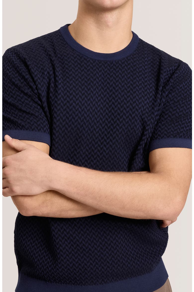 Herringbone Short Sleeve Knit Sweater, Alternate, color, SKY CAPTAIN