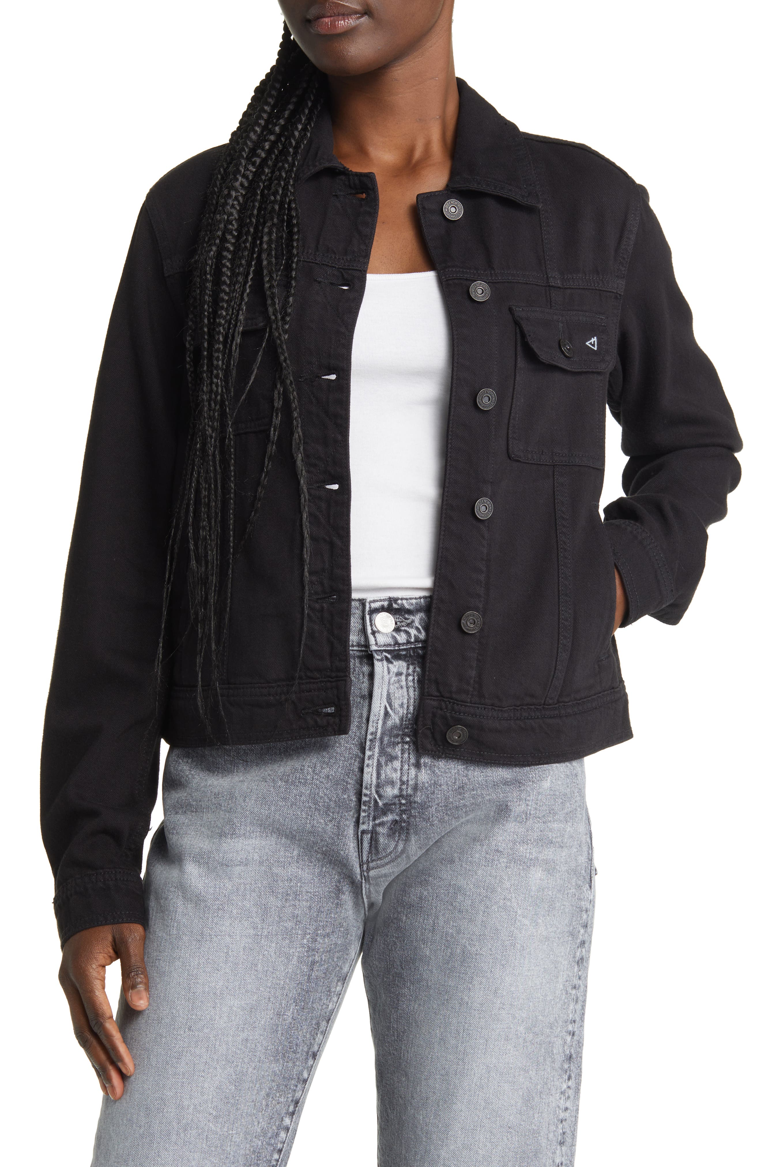 HIDDEN JEANS Fitted Denim Trucker Jacket in Black 