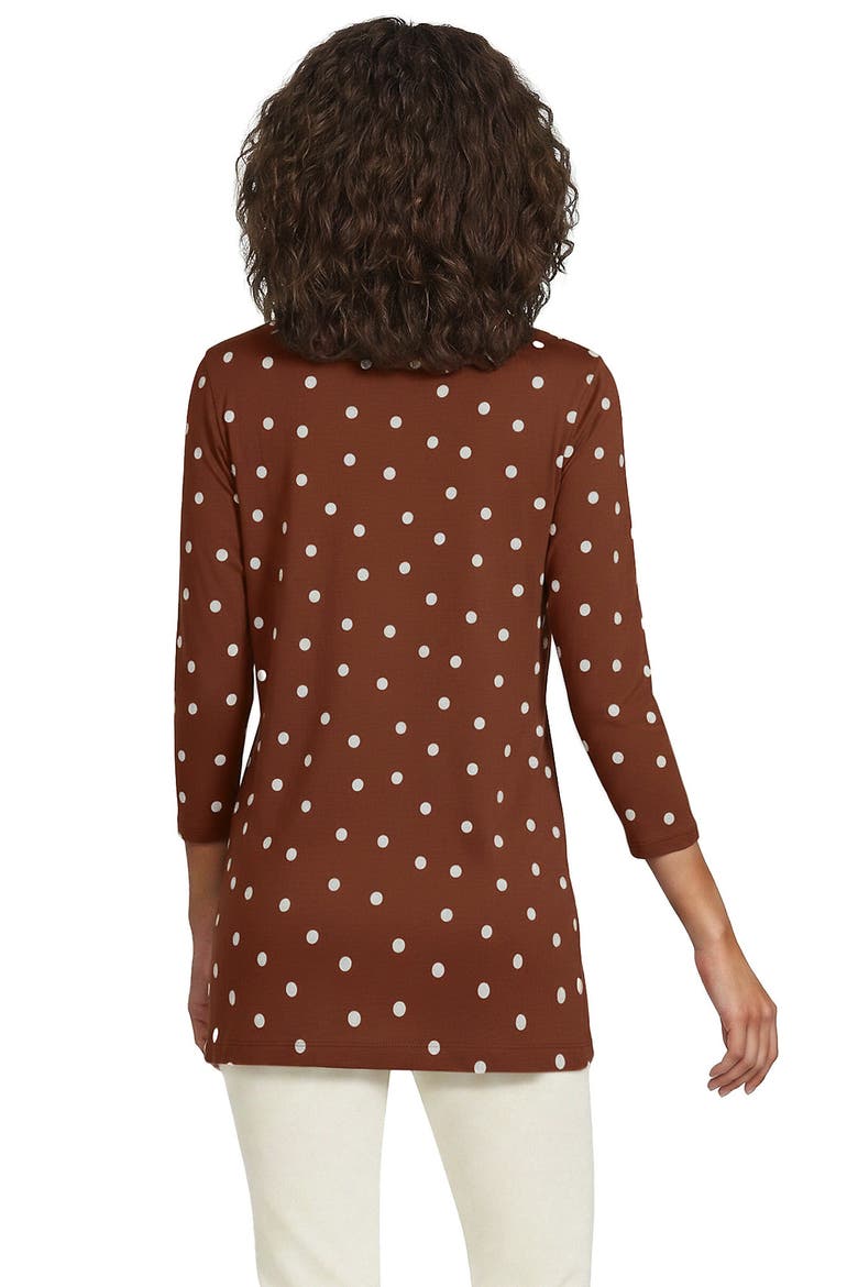 3/4 Sleeve Cotton Supima Tunic, Alternate, color, Rich Ginger Brown Polka Dot