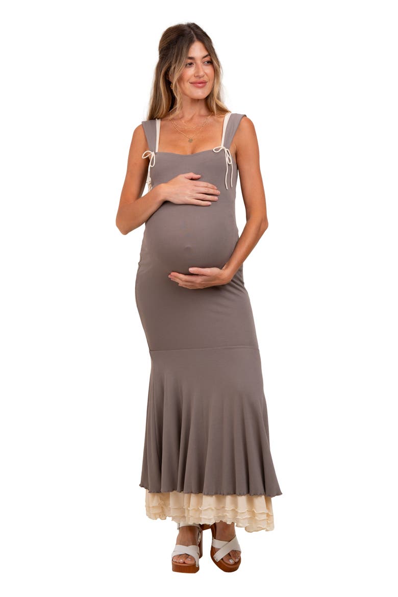 Knit Tie Detail Sleeveless Mermaid Maxi Dress, Main, color, Taupe