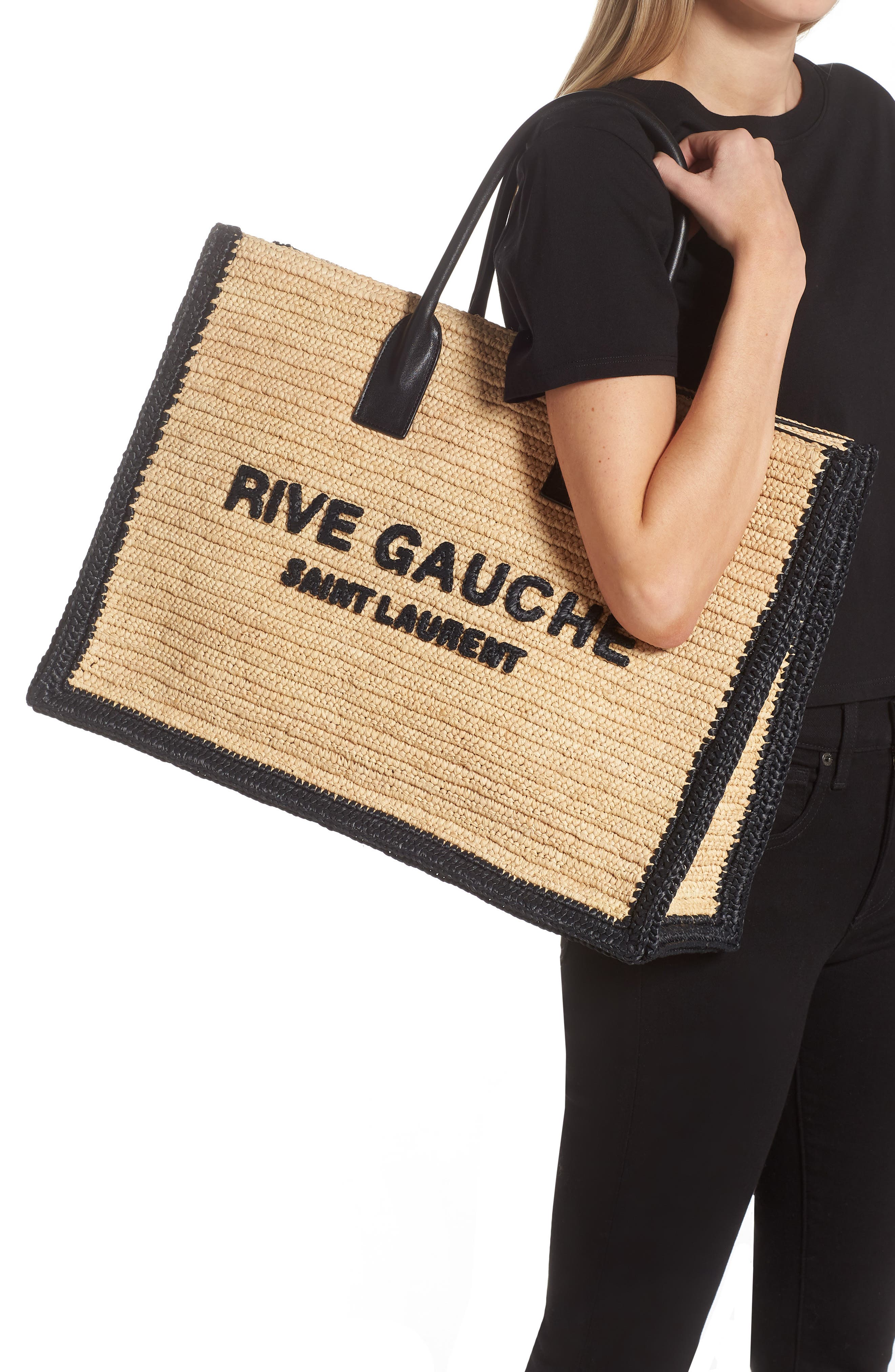 Saint Laurent Large Rive Gauche Logo Woven Tote, Alternate, color, 