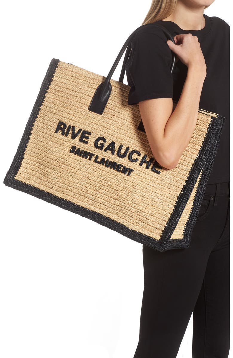Saint Laurent Large Rive Gauche Logo Woven Tote, Alternate, color,