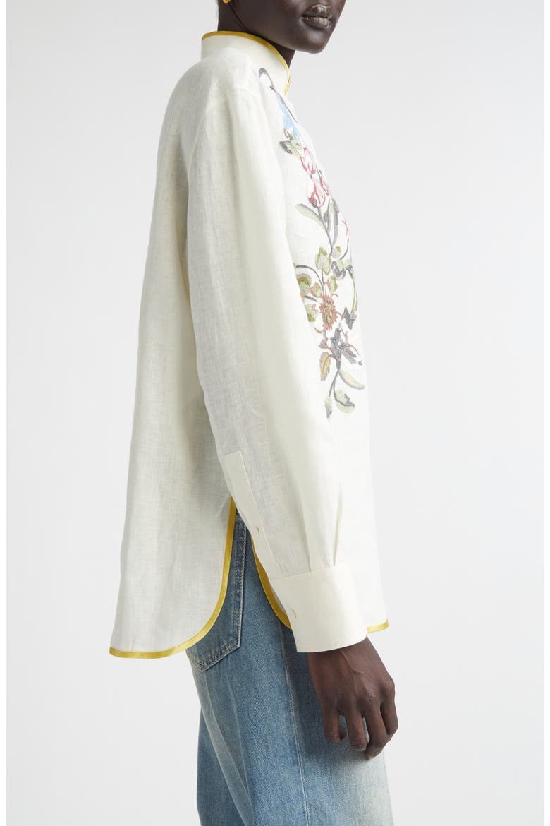 Floral Embroidered Linen Button-Up Shirt, Alternate, color, IVORY/ MULTI