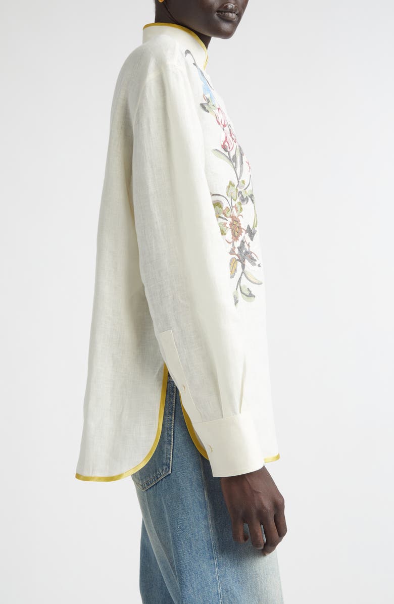 Valentino Floral Embroidered Linen Button-Up Shirt, Alternate, color, Ivory/ Multi