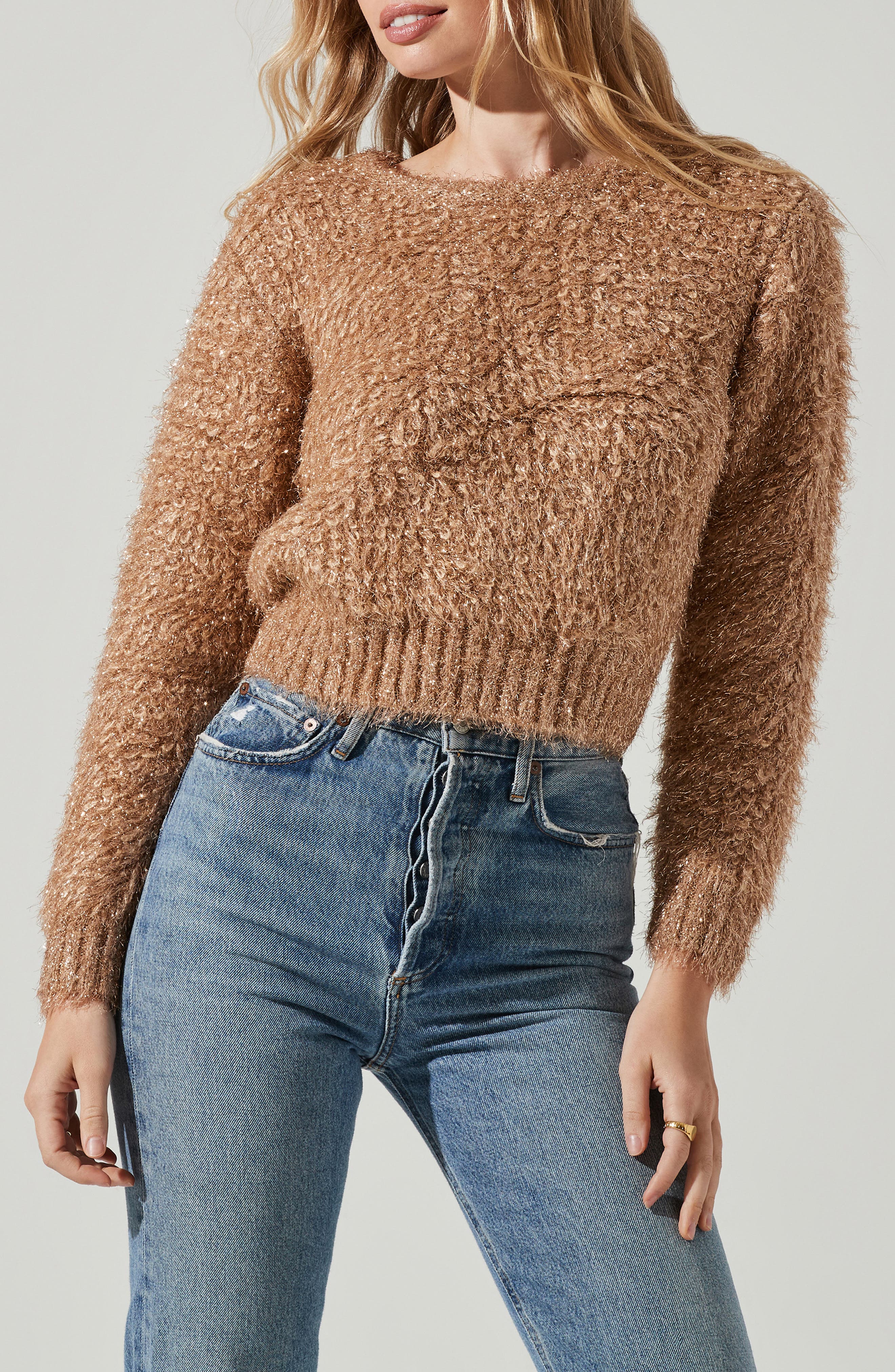 ASTR the Label Alma Metallic Bouclé Crop Sweater