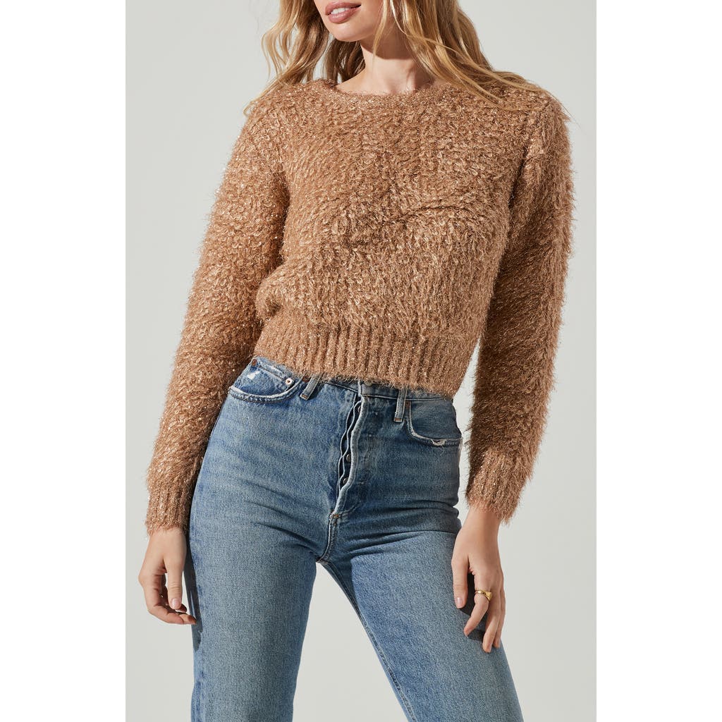 Astr The Label Alma Metallic Bouclé Crop Sweater In Gold