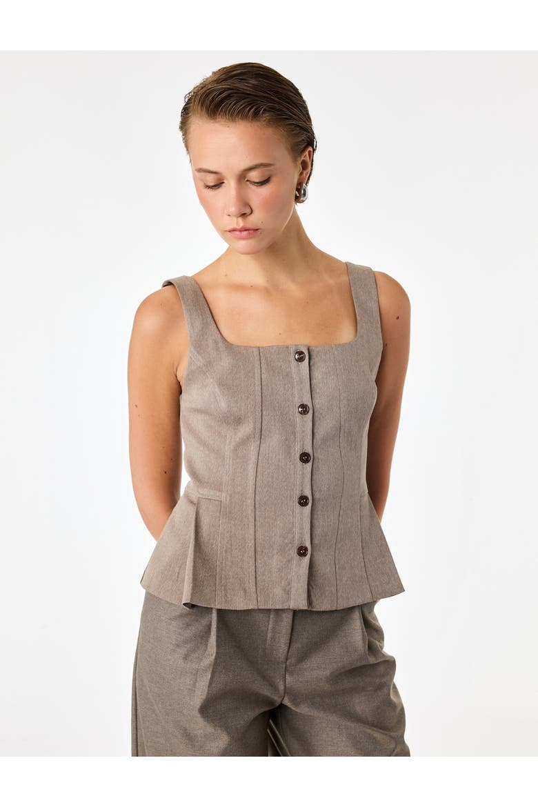Square Neck Sleeveless Peplum Top With Front Button Closure, Alternate, color, ANTHRACITE