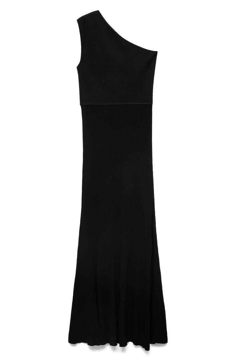MANGO One-Shoulder Rib Maxi Dress, Alternate, color, Black