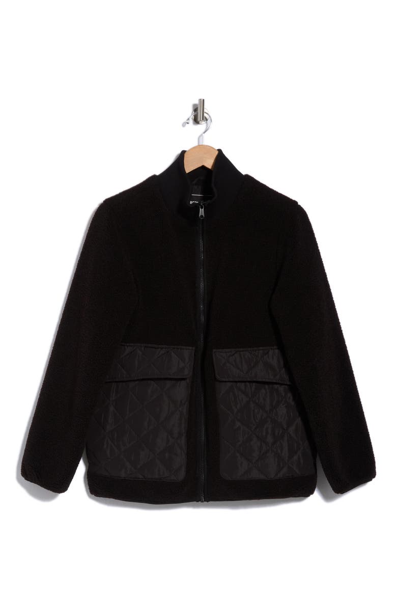 Stand Collar Faux Shearling Liner Jacket, Alternate, color, BLACK