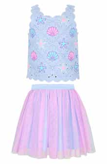 Zunie Kids' Crochet Seashell Sleeveles Top & Tulle Skirt Set