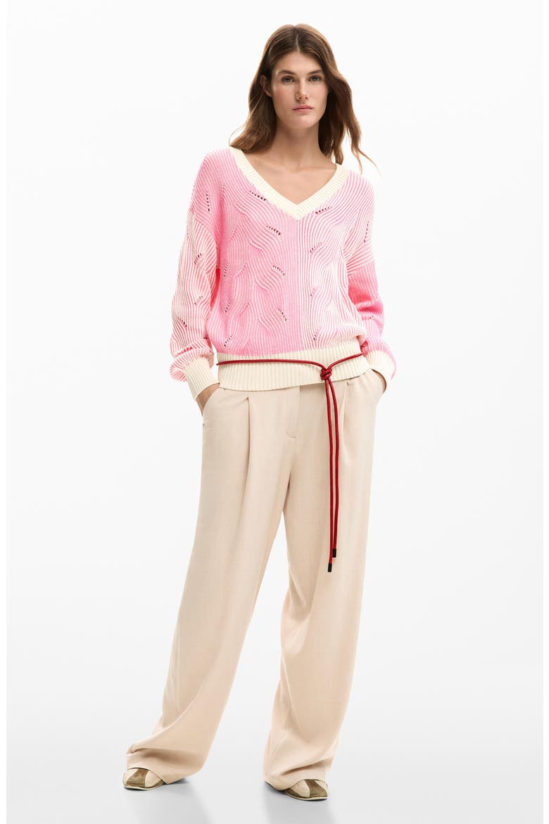 Colorblock Cotton Blend Pointelle Sweater, Alternate, color, PINK