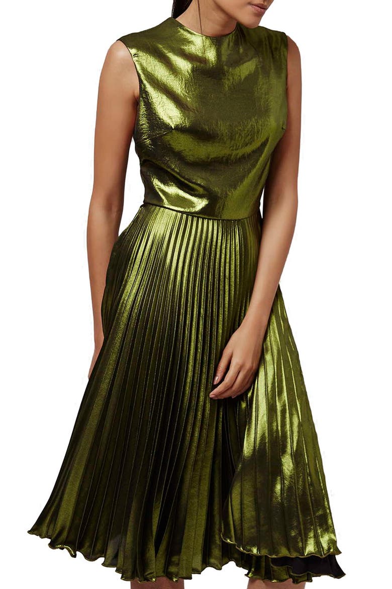 Sleeveless Pleated Midi Dress, Alternate, color, GREEN