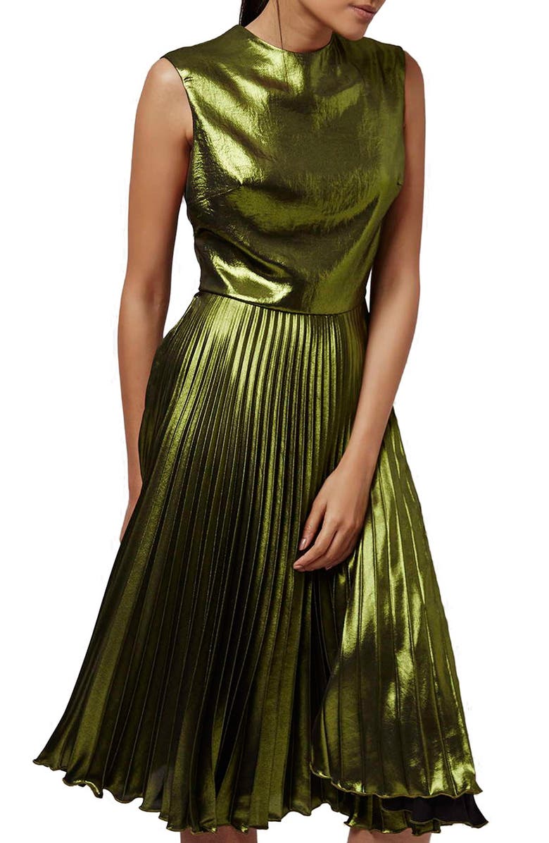 Topshop Sleeveless Pleated Midi Dress, Alternate, color, 