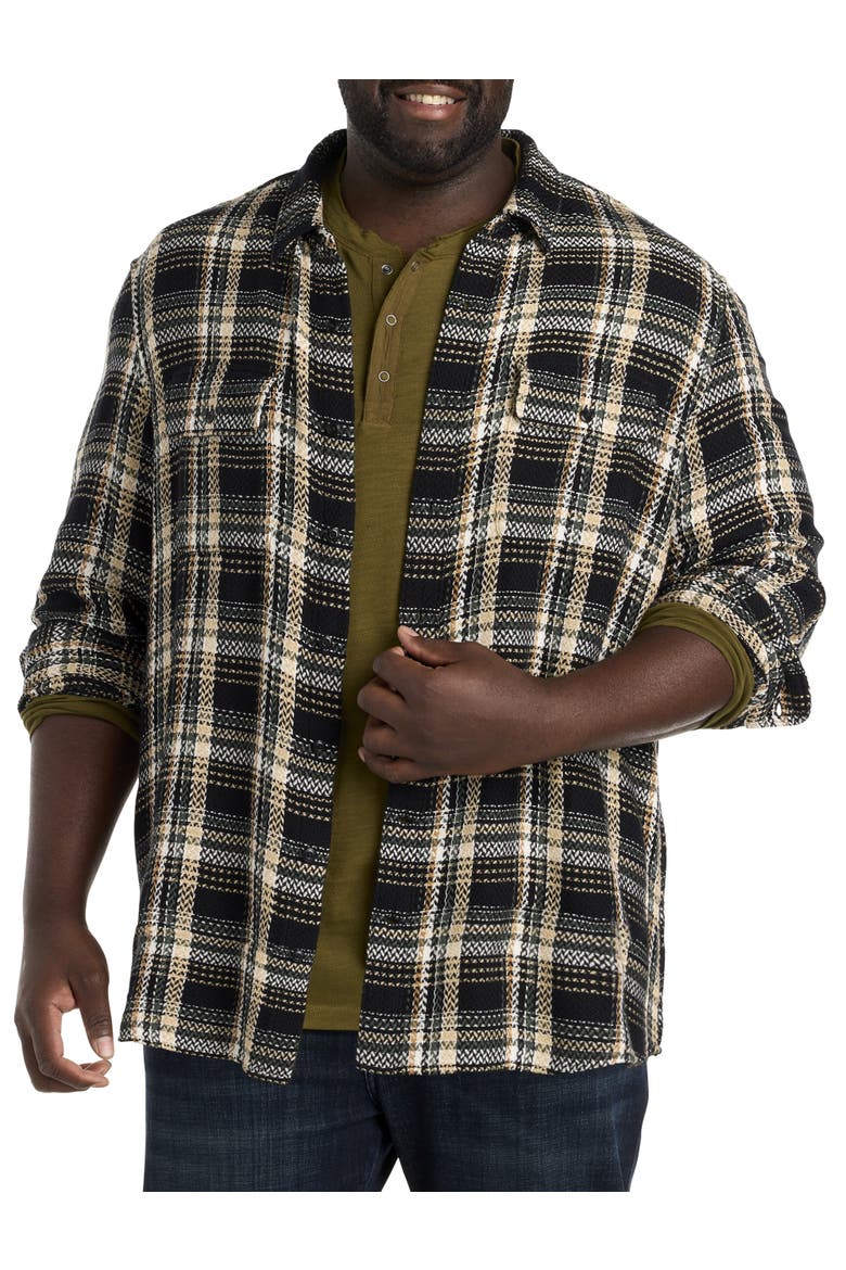 Herringbone Textured Plaid Sport Shirt, Main, color, BLACK