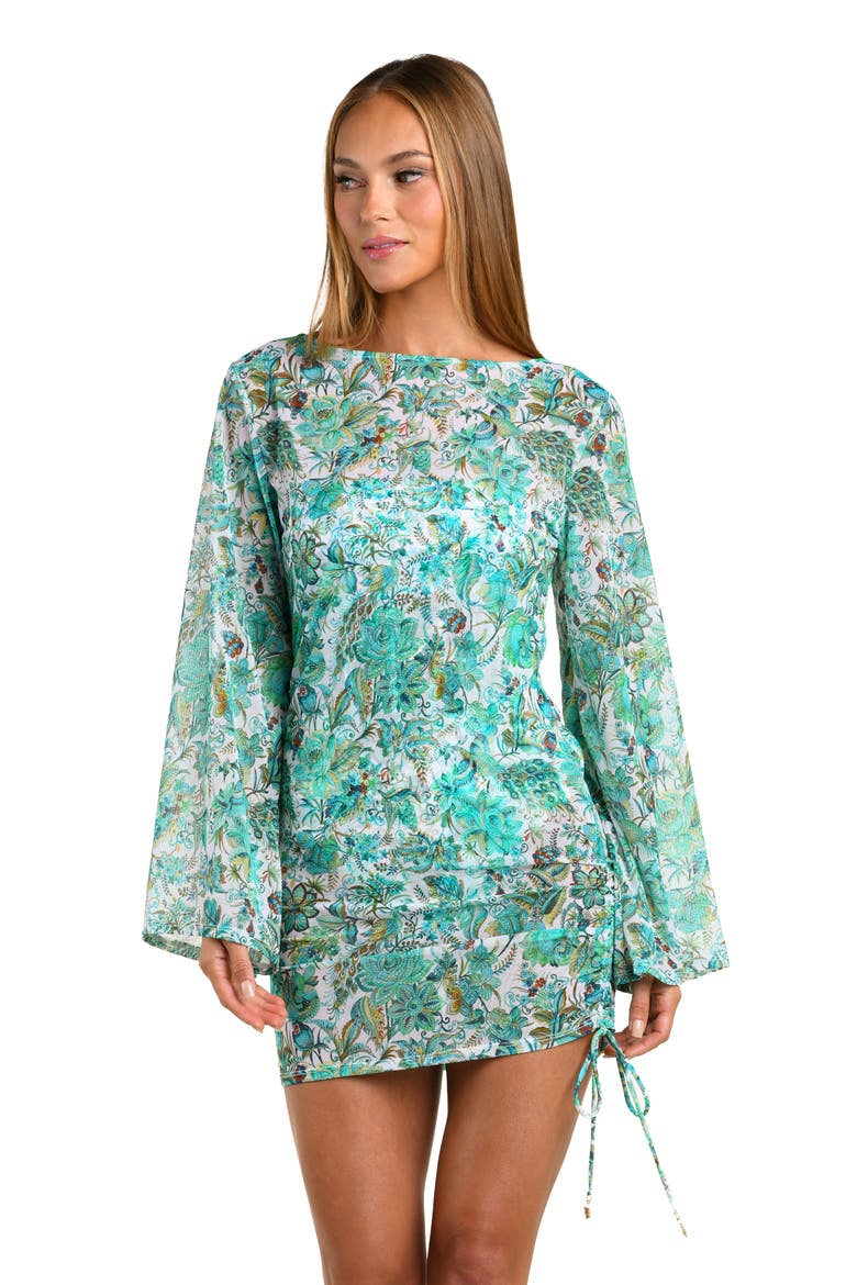 Free Spirit Long Sleeve Cover-Up Tunic, Alternate, color, BLUE/ GREEN MULTI