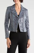 L'AGENCE Snakeskin Printed Leather Biker Jacket
