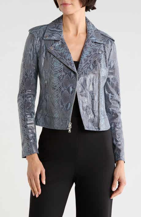 Snakeskin Printed Leather Biker Jacket