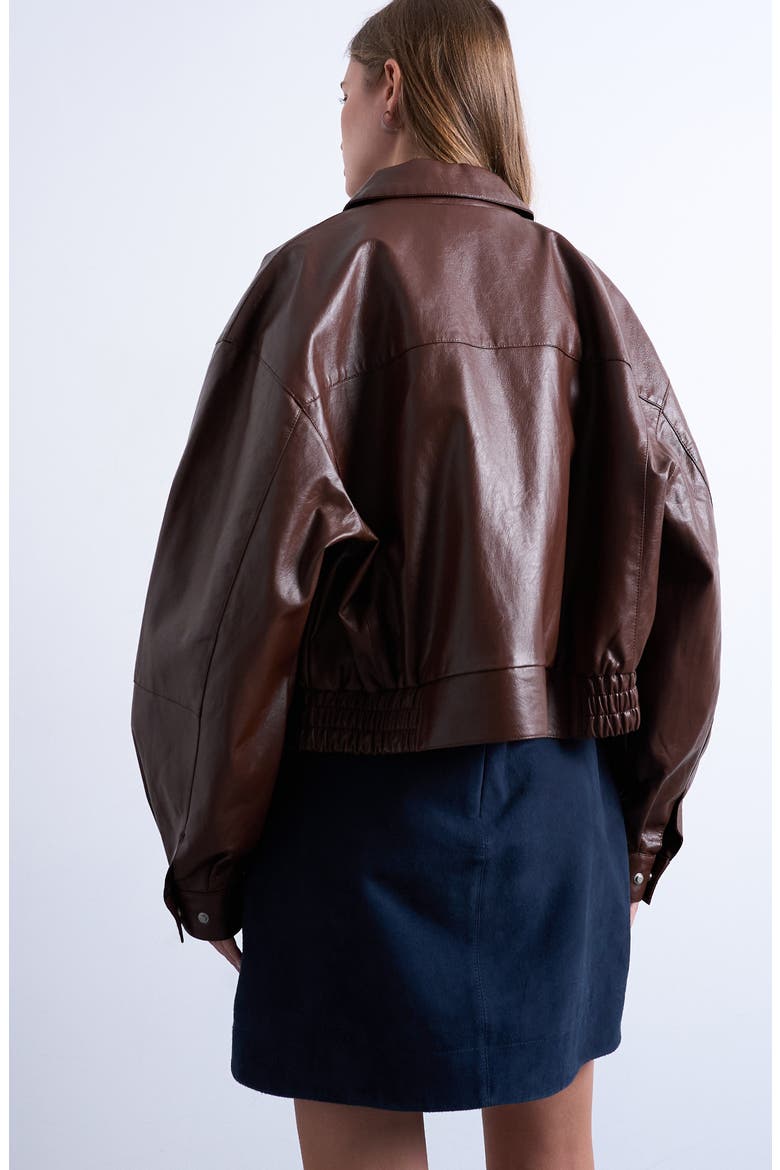 Oversize Faux Leather Jacket, Alternate, color, BROWN
