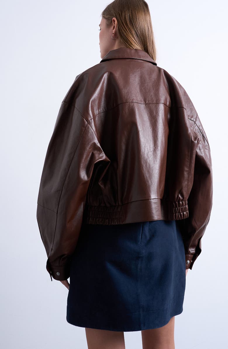 Topshop Oversize Faux Leather Jacket, Alternate, color, Brown