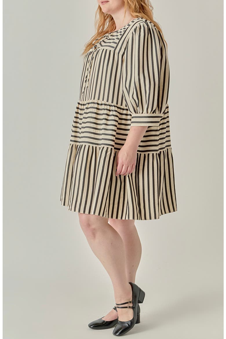 Striped Tiered Minidress, Alternate, color, BEIGE/ BLACK