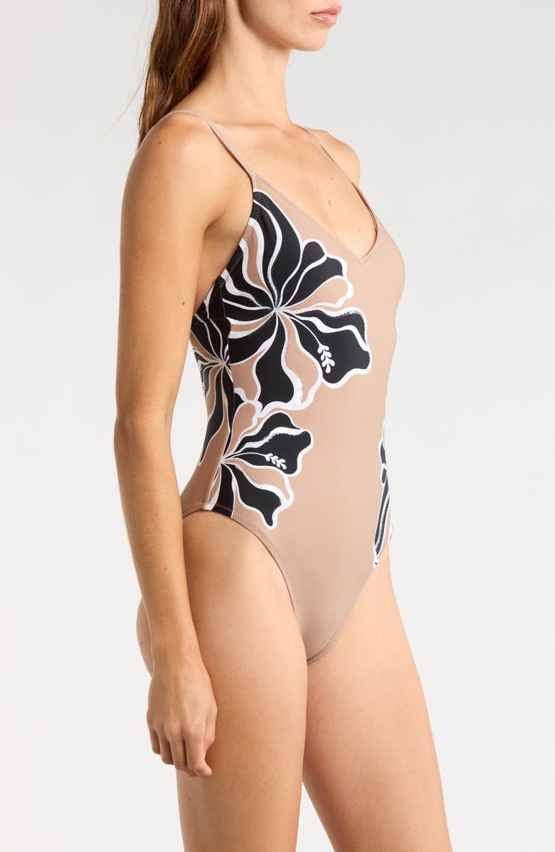 Sanctuary Sequin High Cut One-Piece Swimsuit, Alternate, color, Toasted Coconut