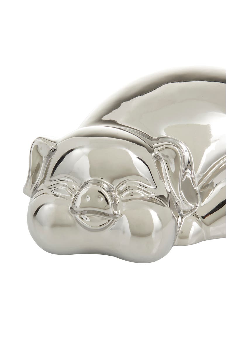 Silvertone Porcelain Glam Pig Sculpture, Alternate, color, SILVER