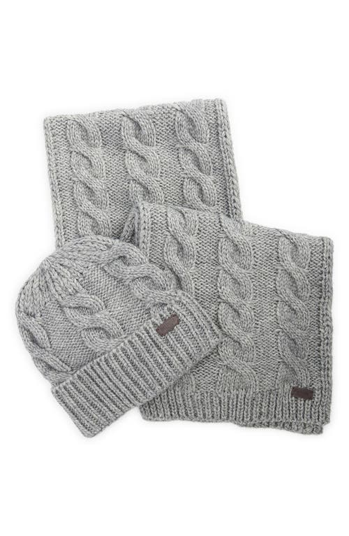 Barbour Jesmond Cable Stitch Scarf & Beanie Set In Gray